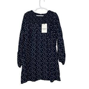 Bardot Junior Girls Navy Floral Dress Size 10 Smocked Long Sleeve NEW